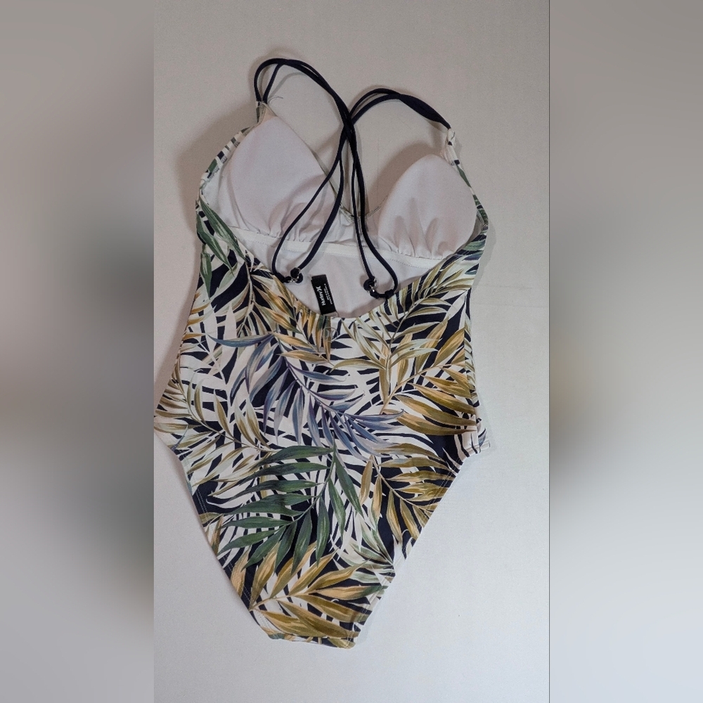 Hurley Tropical Blue Green Brown White Floral One Piece Swimsuit Women Sz L New - Picture 6 of 15